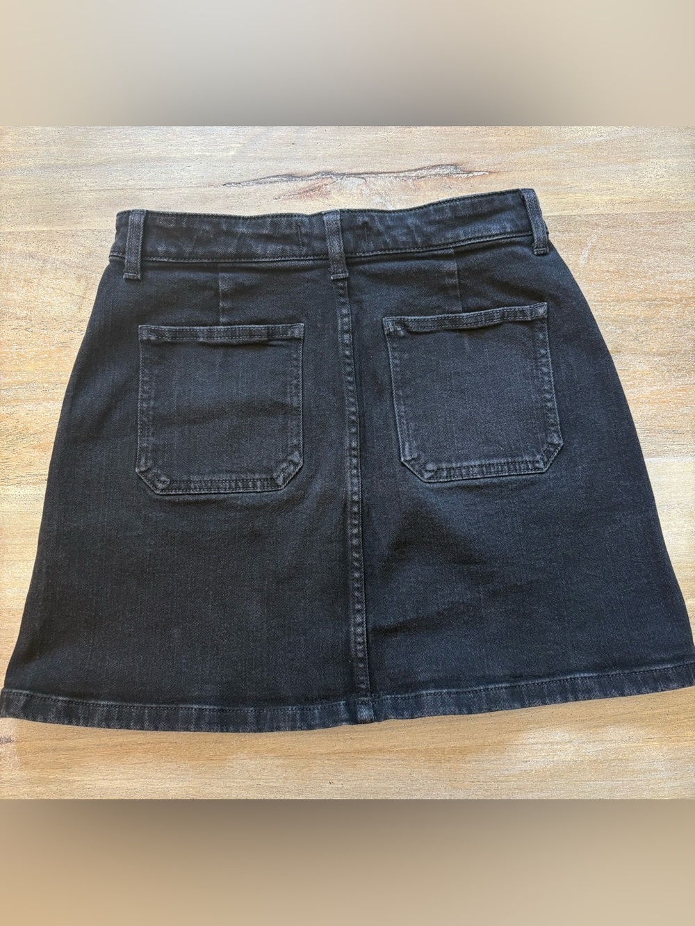 Madewell Black Denim Zip-Front Mini Skirt Size 26 Patch Pockets A-Line - Picture 3 of 6